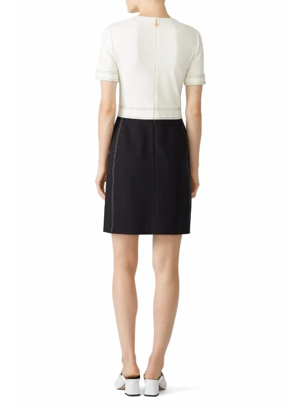 Tory Burch Allie White Black Short Sleeve V-Neck Mini Dress Women's Size Medium